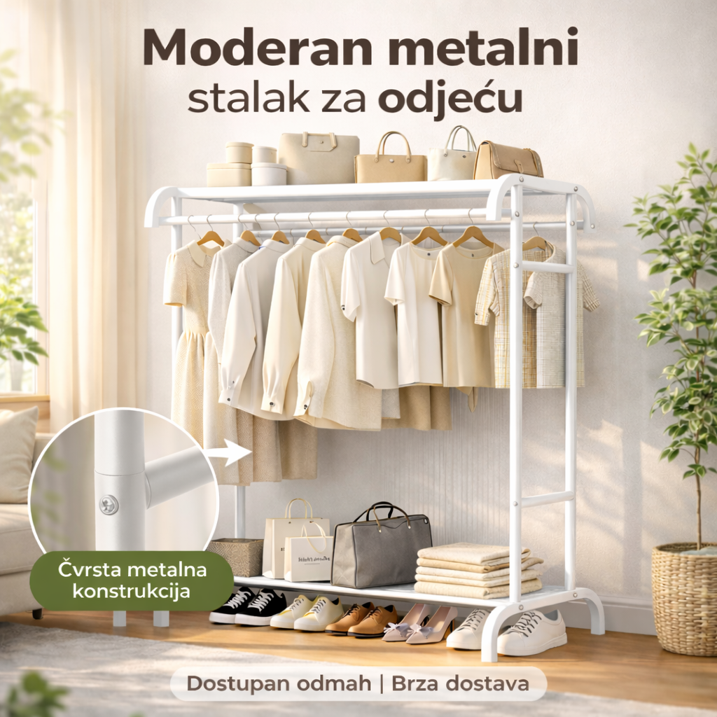Metalni stalak za odjeću s policama