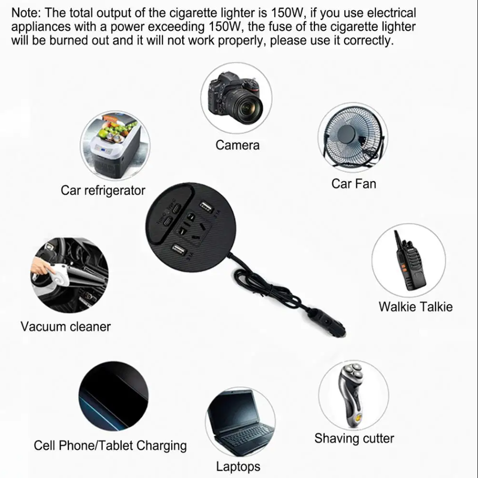 Univerzalni auto punjač sa EU i US utičnicom, 2 USB i 2 Type-C porta