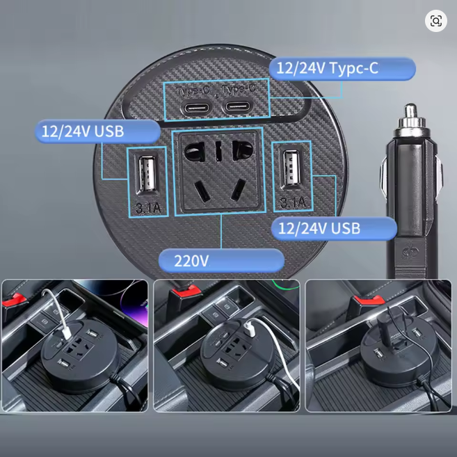 Univerzalni auto punjač sa EU i US utičnicom, 2 USB i 2 Type-C porta