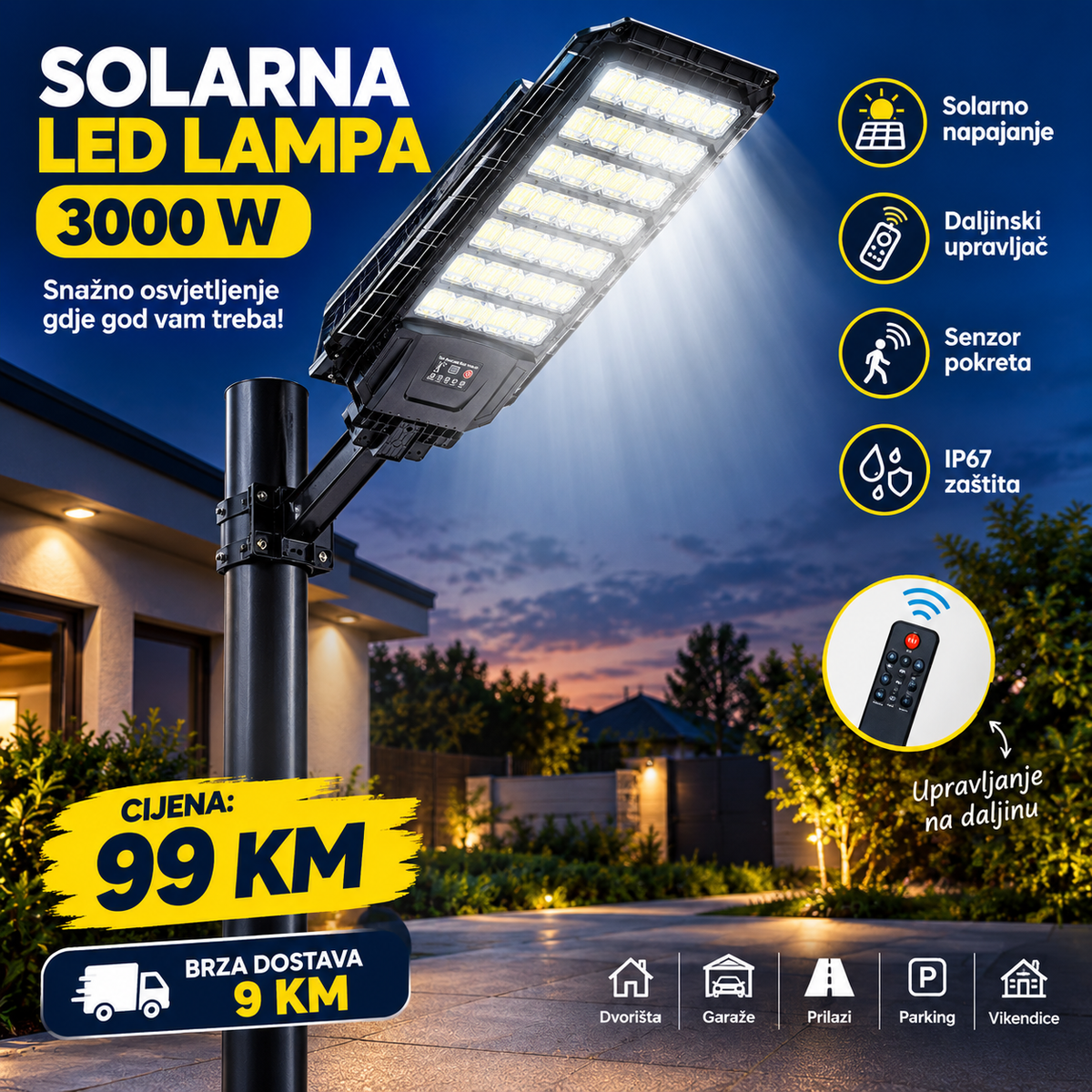 Solarna LED ulična lampa 3000 W