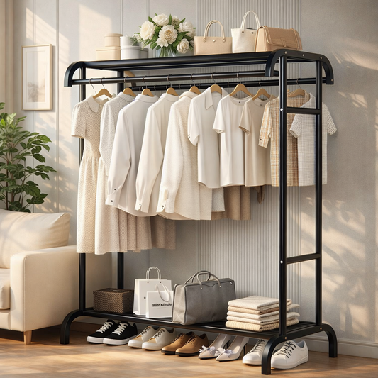 Metalni stalak za odjeću s policama